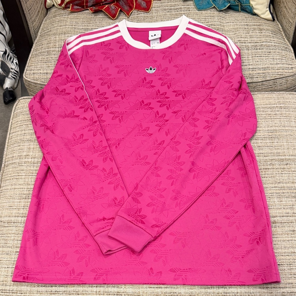 Adidas Pink Crewneck with White Stripes Girls Size XL